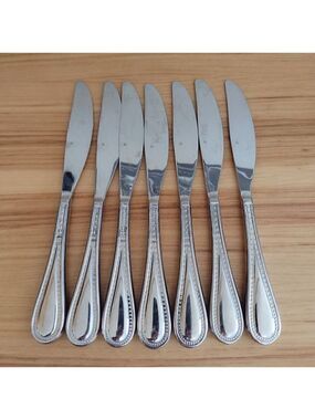 (7) Gourmet Settings Promise Nouveau Beaded  9.5" Dinner Knives 18/10 Stainless